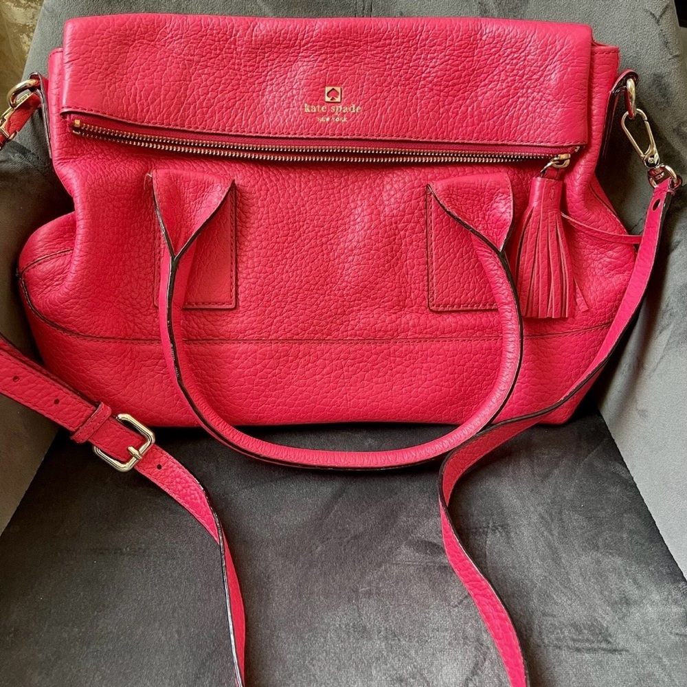 Kate Spade Pink Pebbled Leather Satchel Crossbody Bag with Tassel – Gently Used
